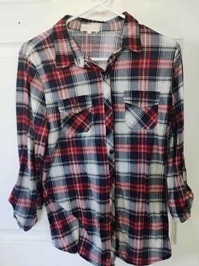 Urban Girl Nites Plaid Button-Front Top - Red, Navy & White